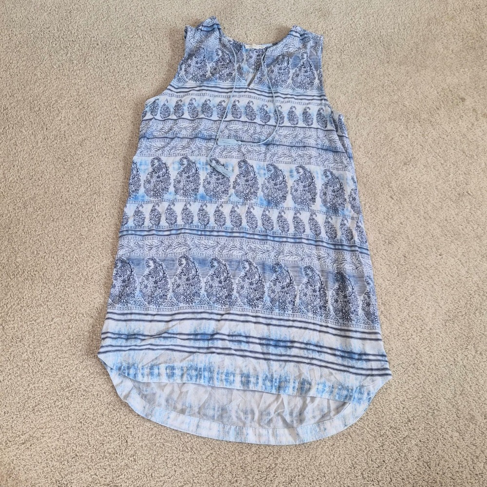 Beachlunchlounge Blue Paisley Sleeveless Tassel Tie Shift Dress Large Coastal